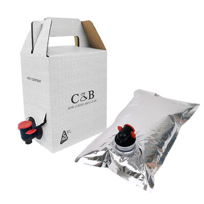 Solución de embalaje flexible sin grifo, bolsas de plástico BIB en caja, compatible con equipos de llenado y sellado automatizados