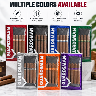 Bolsas de cigarros ligeras y compactas con láminas de humedad en el interior diseñadas para mantener la frescura del cigarro durante el viaje