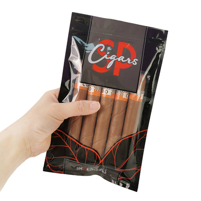 Bolsas de humidor para cigarros de impresión personalizada con sistema de hidratación y cierre con cierre por cremallera