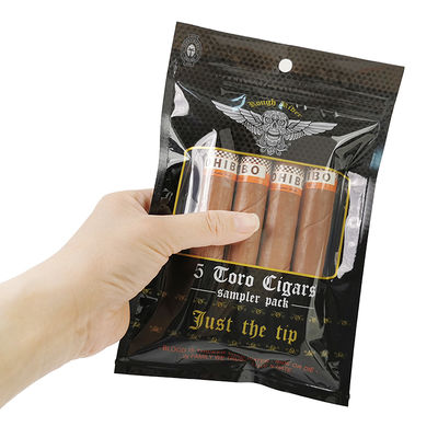 Bolsas planas a medida a prueba de humedad, impresas, termosellables, de papel de aluminio Mylar con sellado de 3 lados para envolturas de cigarros de hoja de tabaco