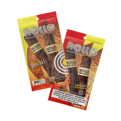 Custom Resealable Foil Ziplock Three Side Seal Plastic Packaging Bag Natural Leaf Cigar Wraps Moisturizing With Clear Window