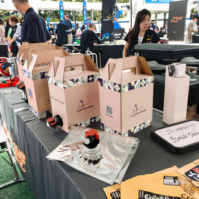 Bolsas personalizadas en contenedores de caja con superficie texturizada e impresión personalizada ideal para aplicaciones de envasado líquido a granel