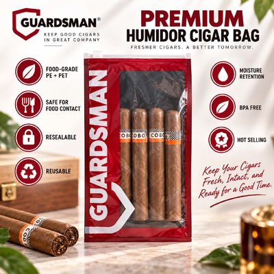 Bolsas de cigarros ligeras y compactas con láminas de humedad en el interior diseñadas para mantener la frescura del cigarro durante el viaje