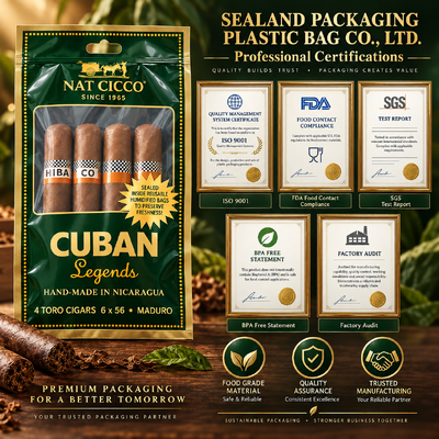 Ziplock Design Cigar Humidor Bags Featuring Inside Humidity Sheet and 009mm Thickness Providing Cigar Moisture Maintenance