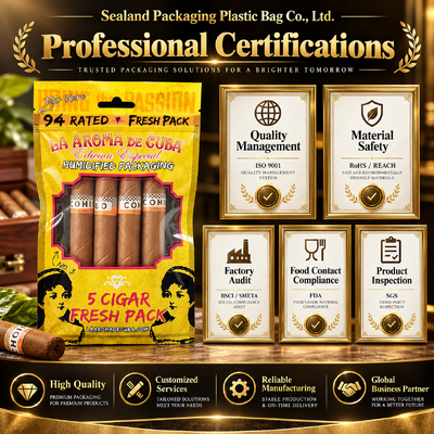 Bolsas de cigarros con diseño Ziplock, empaque personalizado a color, diseñadas para proteger los cigarros de factores ambientales