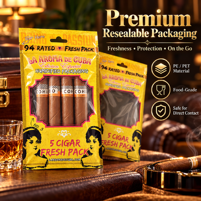 Bolsas de cigarros con diseño Ziplock, empaque personalizado a color, diseñadas para proteger los cigarros de factores ambientales