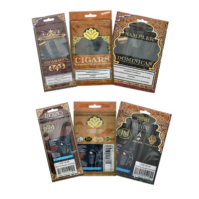 Bolsa de embalaje de cigarros hidratante producida en fábrica con cremallera de plástico, bolsa de Mylar, envolturas de hojas a prueba de humedad para almacenamiento de tabaco