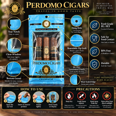 Bolsas para humidor de cigarros con diseño de cremallera de material MOPPPE, perfectas para preservar la frescura, dimensiones personalizadas, impresión personalizada