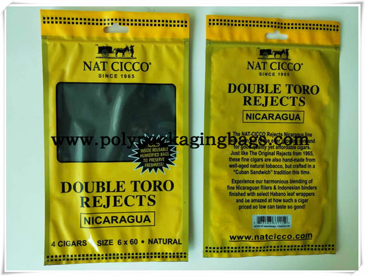 Amarillo portátil OPP/bolso hidratante del cigarro de la cremallera del LDPE con el humectador y la ventana