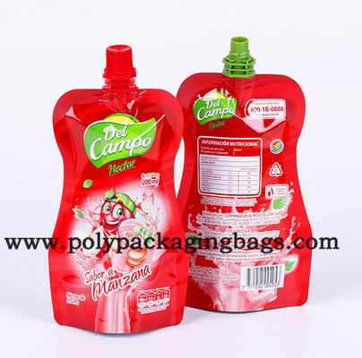 del plástico 100mic del levantar bolsa del canalón para la válvula de empaquetado líquida de Juice Stand Up Pouch With